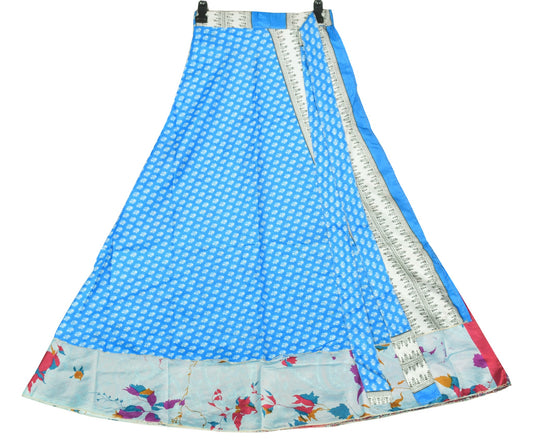 Sushila Vintage Sky Blue Art Silk Saree Magic Wrap Reversible Skirt Beach Dress