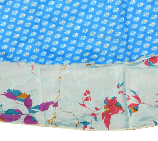 Sushila Vintage Sky Blue Art Silk Saree Magic Wrap Reversible Skirt Beach Dress