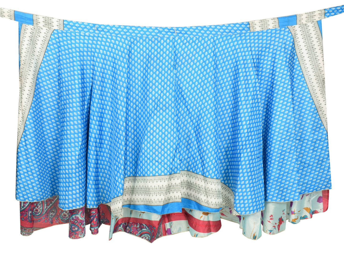 Sushila Vintage Sky Blue Art Silk Saree Magic Wrap Reversible Skirt Beach Dress