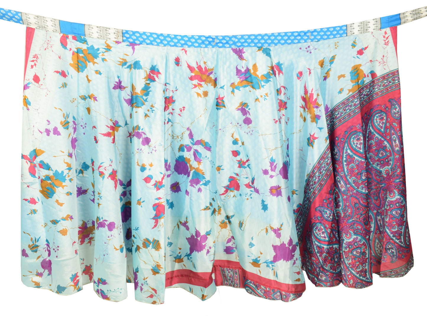 Sushila Vintage Sky Blue Art Silk Saree Magic Wrap Reversible Skirt Beach Dress