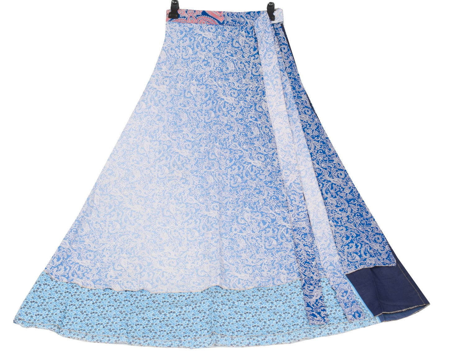 Sushila Vintage Art Silk Saree Magic Wrap Reversible Skirt Beach Dress Floral Hippie