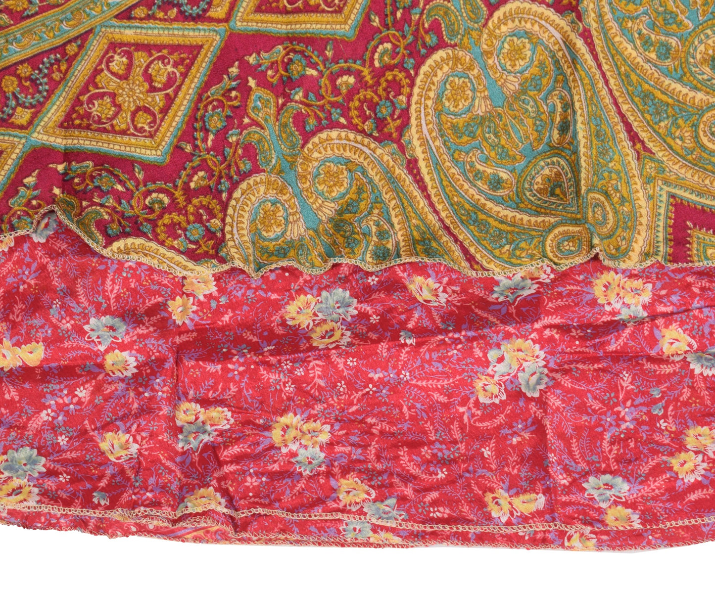 Sushila Vintage Floral Red Saree Magic Wrap Reversible Skirt Art Silk Beach Dress