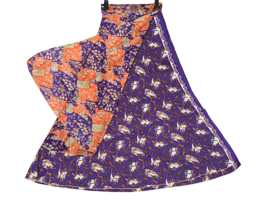 Sushila Vintage Purple Art Silk Saree Magic Wrap Reversible Skirt Beach Dress