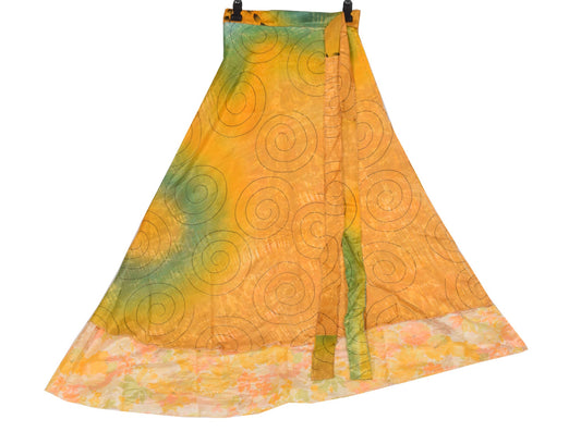 Sushila Vintage Art Silk Saree Magic Wrap Reversible Skirt Beach Dress Yellow