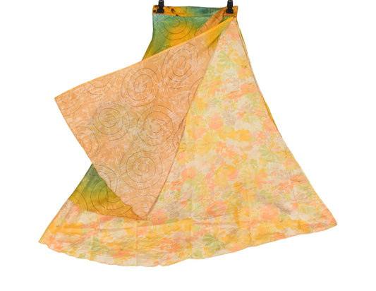 Sushila Vintage Art Silk Saree Magic Wrap Reversible Skirt Beach Dress Yellow