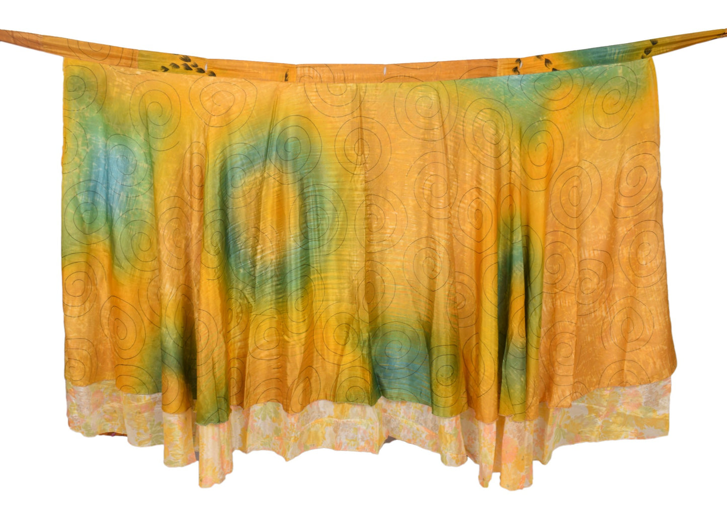 Sushila Vintage Art Silk Saree Magic Wrap Reversible Skirt Beach Dress Yellow