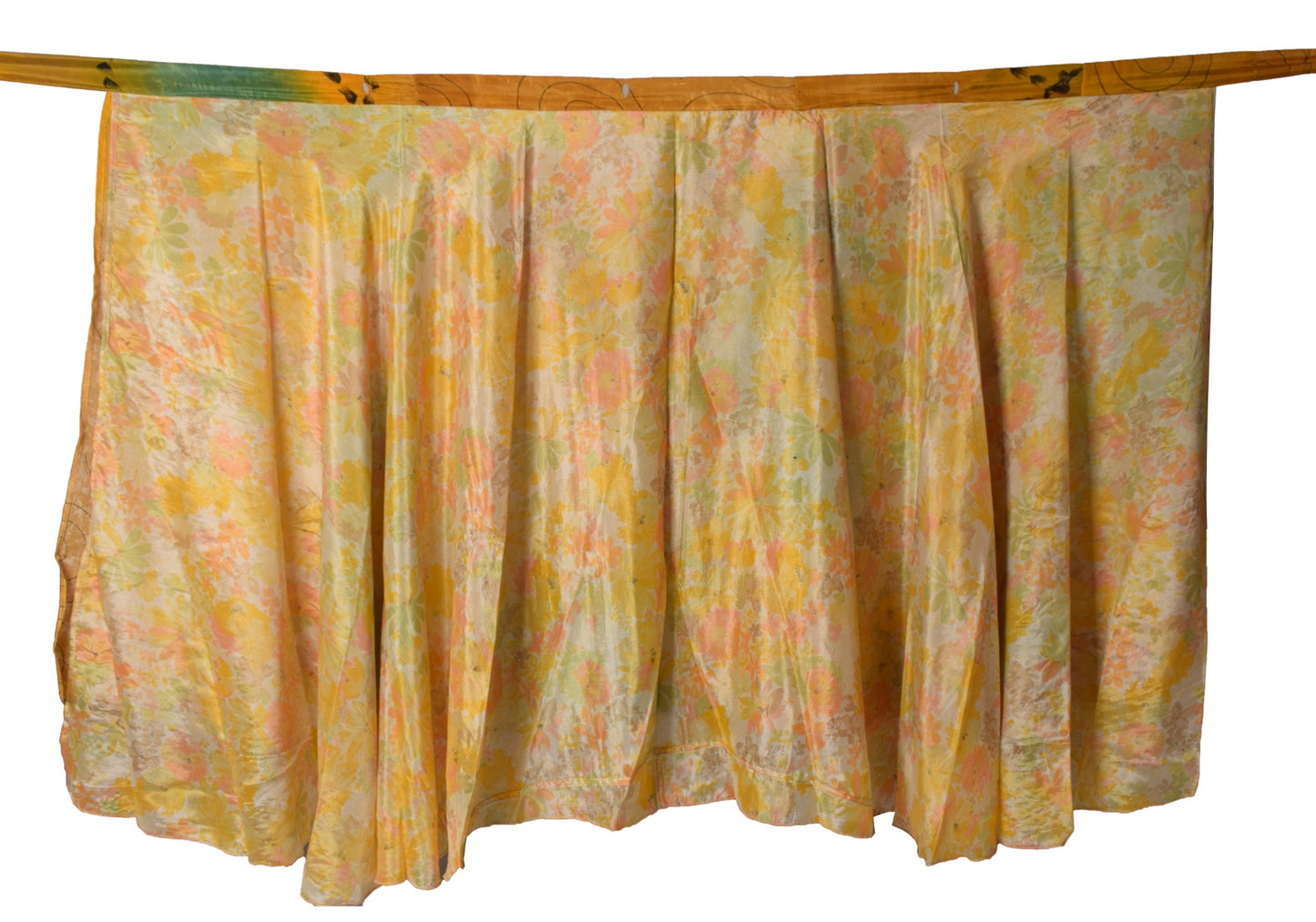 Sushila Vintage Art Silk Saree Magic Wrap Reversible Skirt Beach Dress Yellow