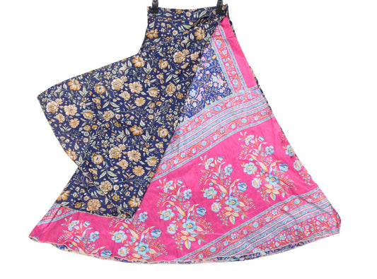Sushila Vintage Art Silk Saree Pink Magic Wrap Reversible Skirt Beach Dress Boho