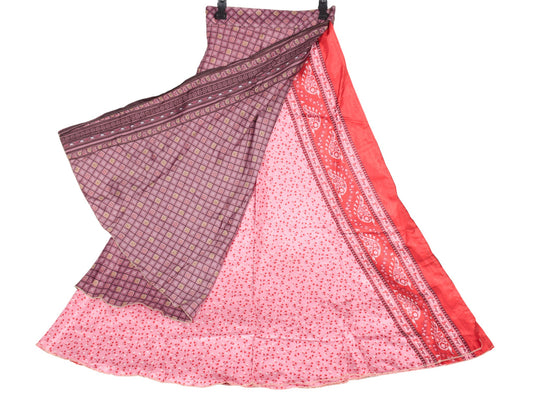 Sushila Vintage Art Silk Mauve Saree Magic Wrap Reversible Skirt Beach Dress