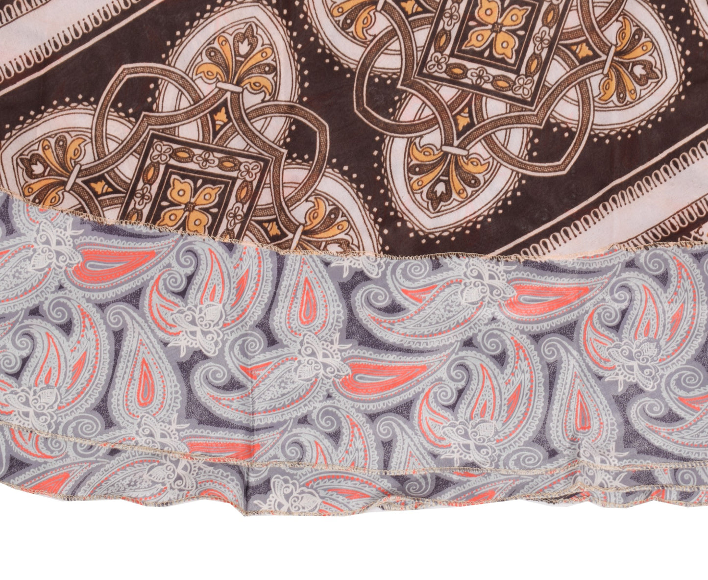 Sushila Vintage Gray Paisley Saree Magic Wrap Reversible Skirt Art Silk Beach Dress