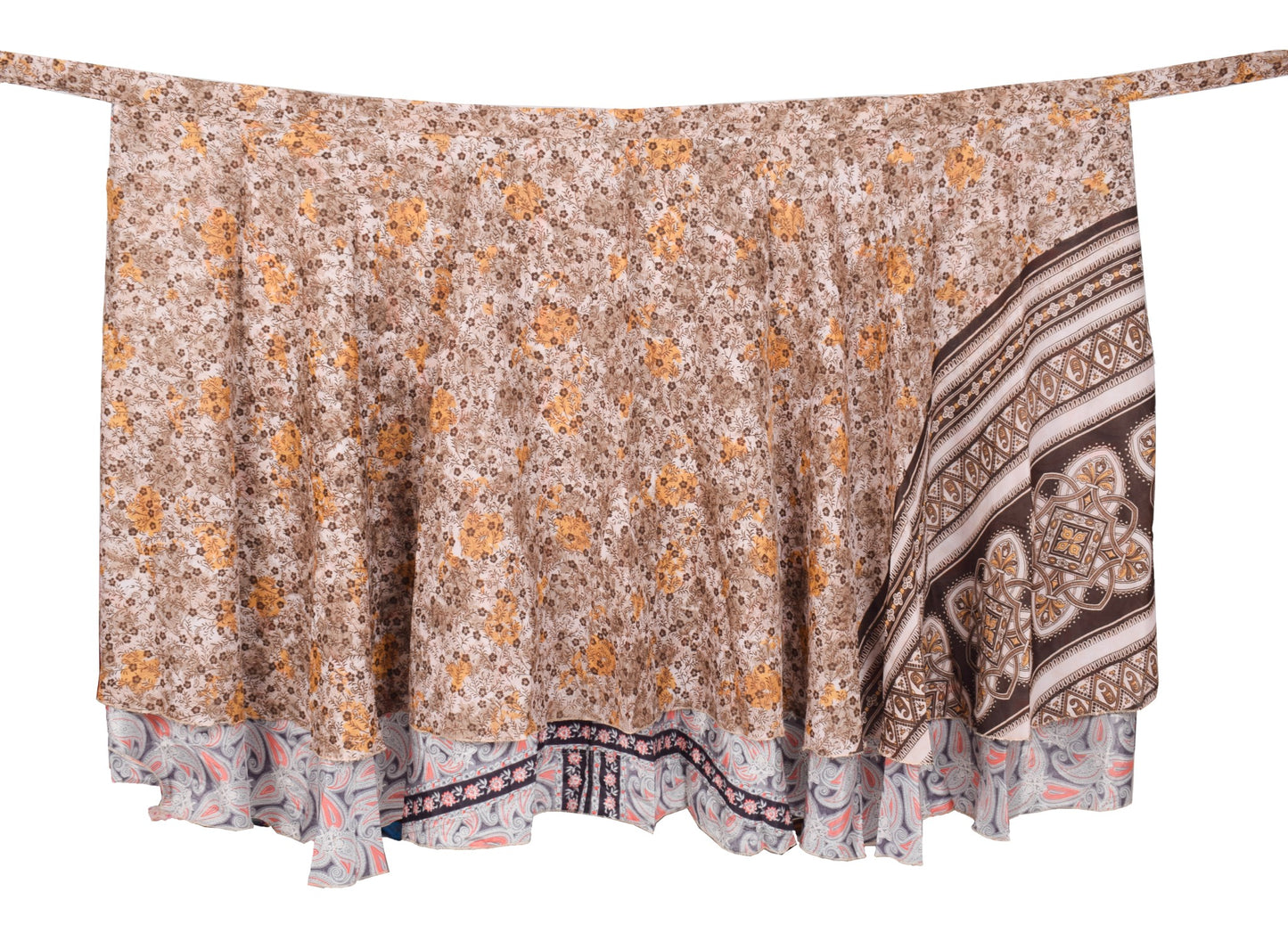 Sushila Vintage Gray Paisley Saree Magic Wrap Reversible Skirt Art Silk Beach Dress