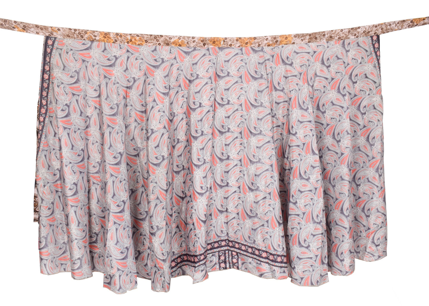 Sushila Vintage Gray Paisley Saree Magic Wrap Reversible Skirt Art Silk Beach Dress