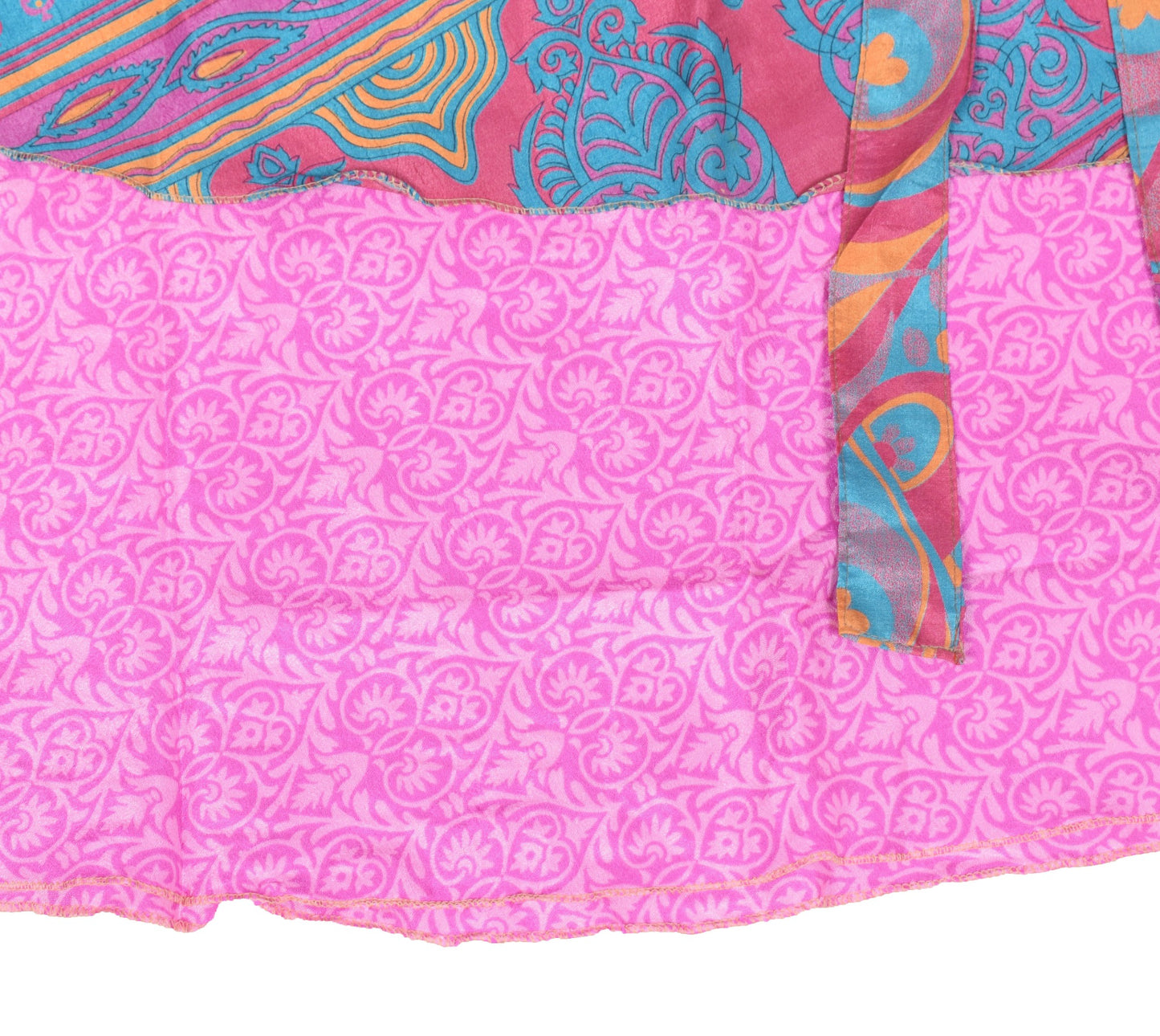 Sushila Vintage Floral Pink Saree Magic Wrap Reversible Skirt Art Silk Beach Dress