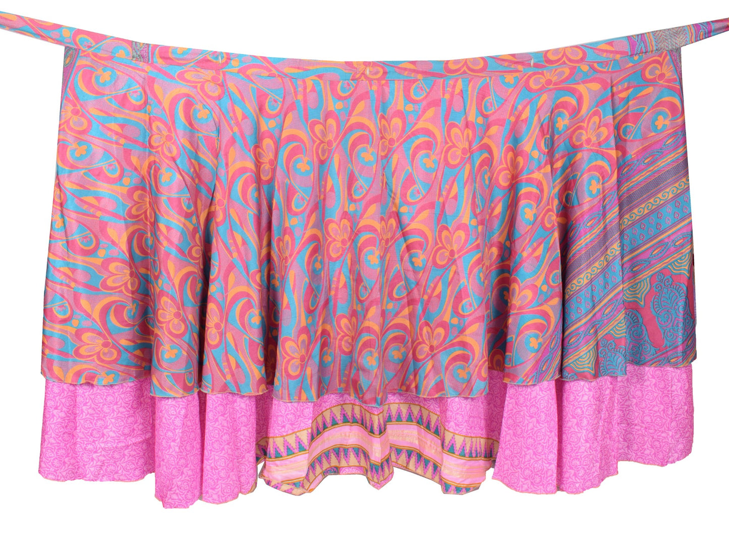 Sushila Vintage Floral Pink Saree Magic Wrap Reversible Skirt Art Silk Beach Dress