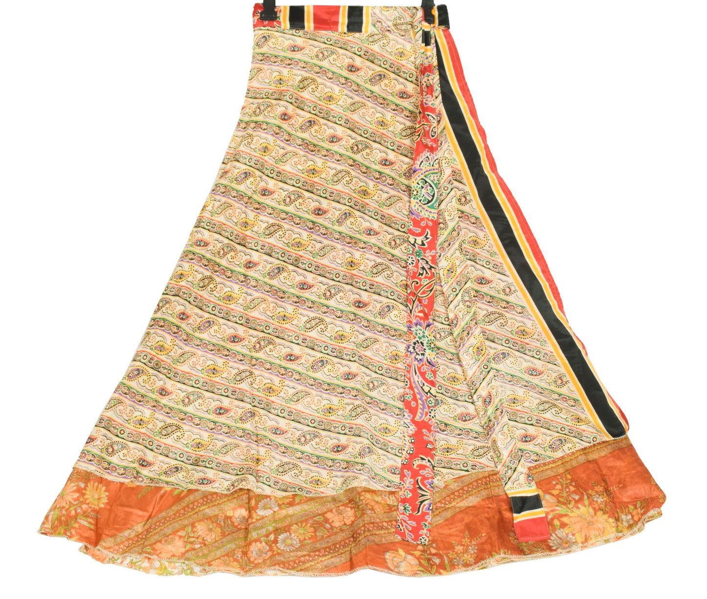 Sushila Vintage White Art Silk Saree Magic Wrap Reversible Skirt Floral Dress