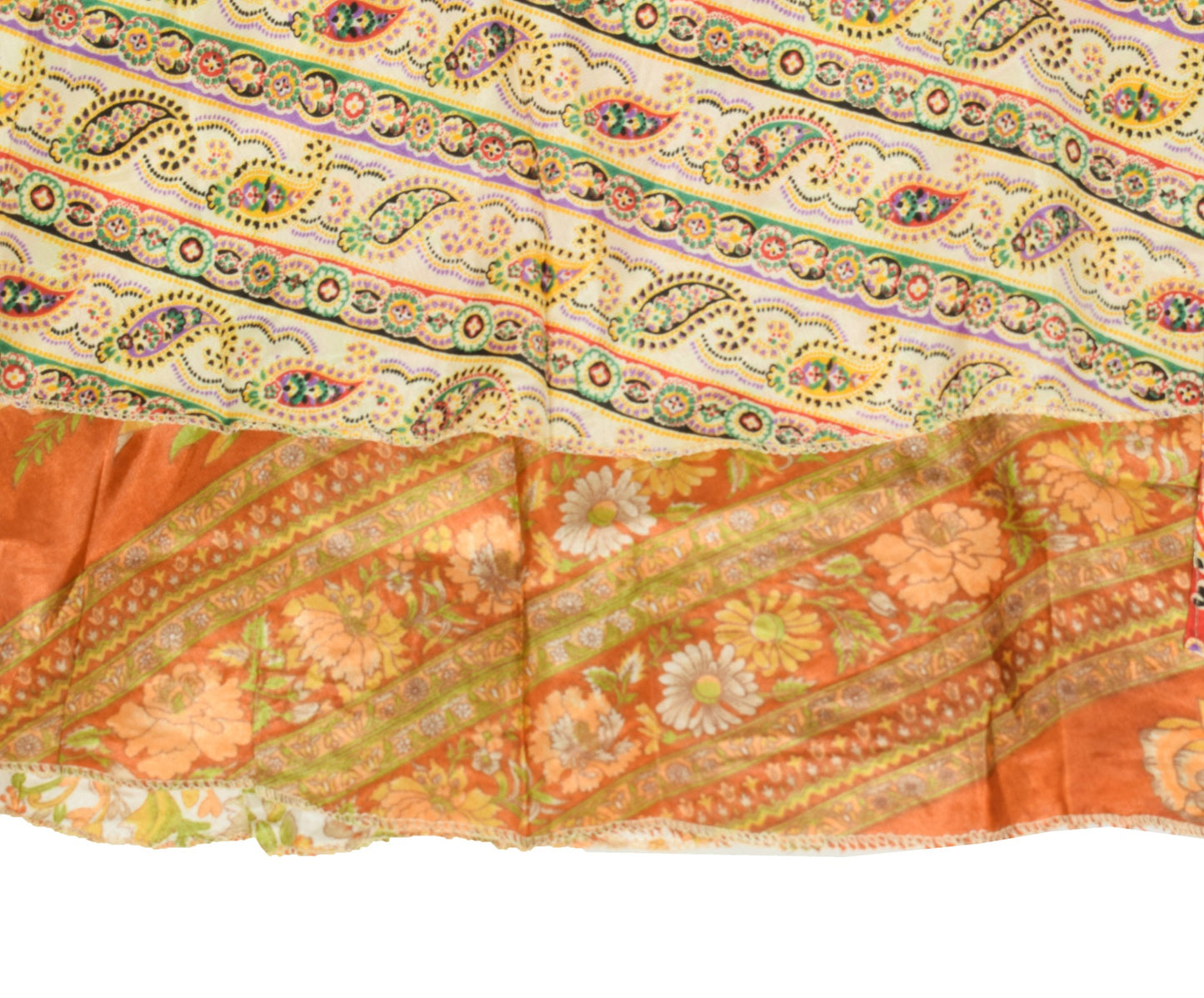Sushila Vintage White Art Silk Saree Magic Wrap Reversible Skirt Floral Dress