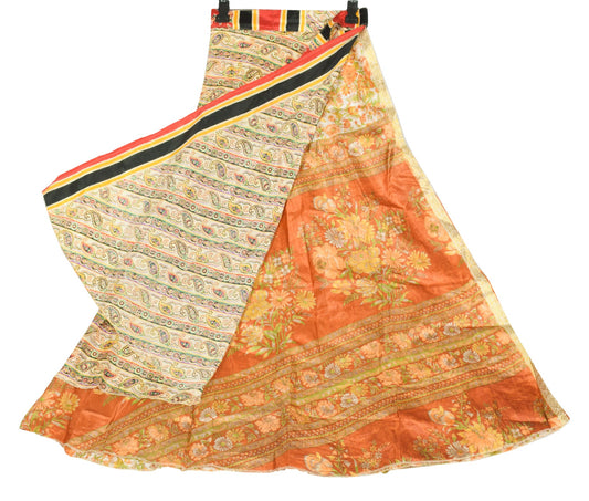 Sushila Vintage White Art Silk Saree Magic Wrap Reversible Skirt Floral Dress