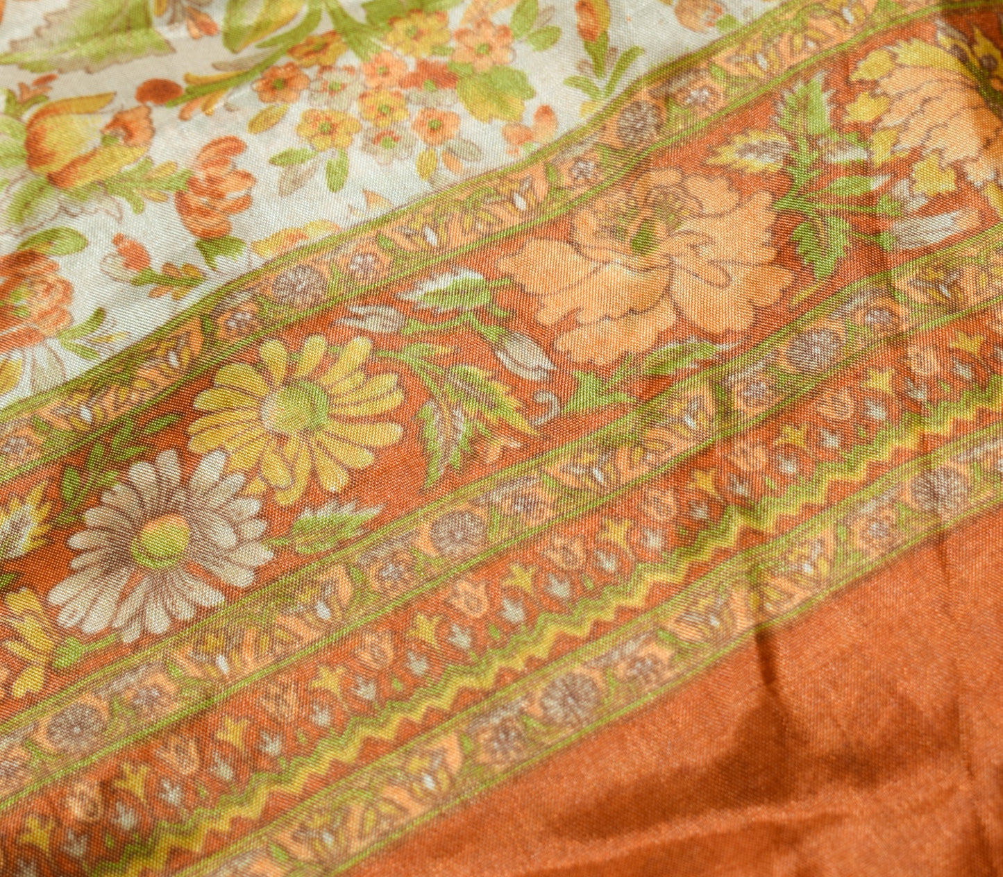 Sushila Vintage White Art Silk Saree Magic Wrap Reversible Skirt Floral Dress