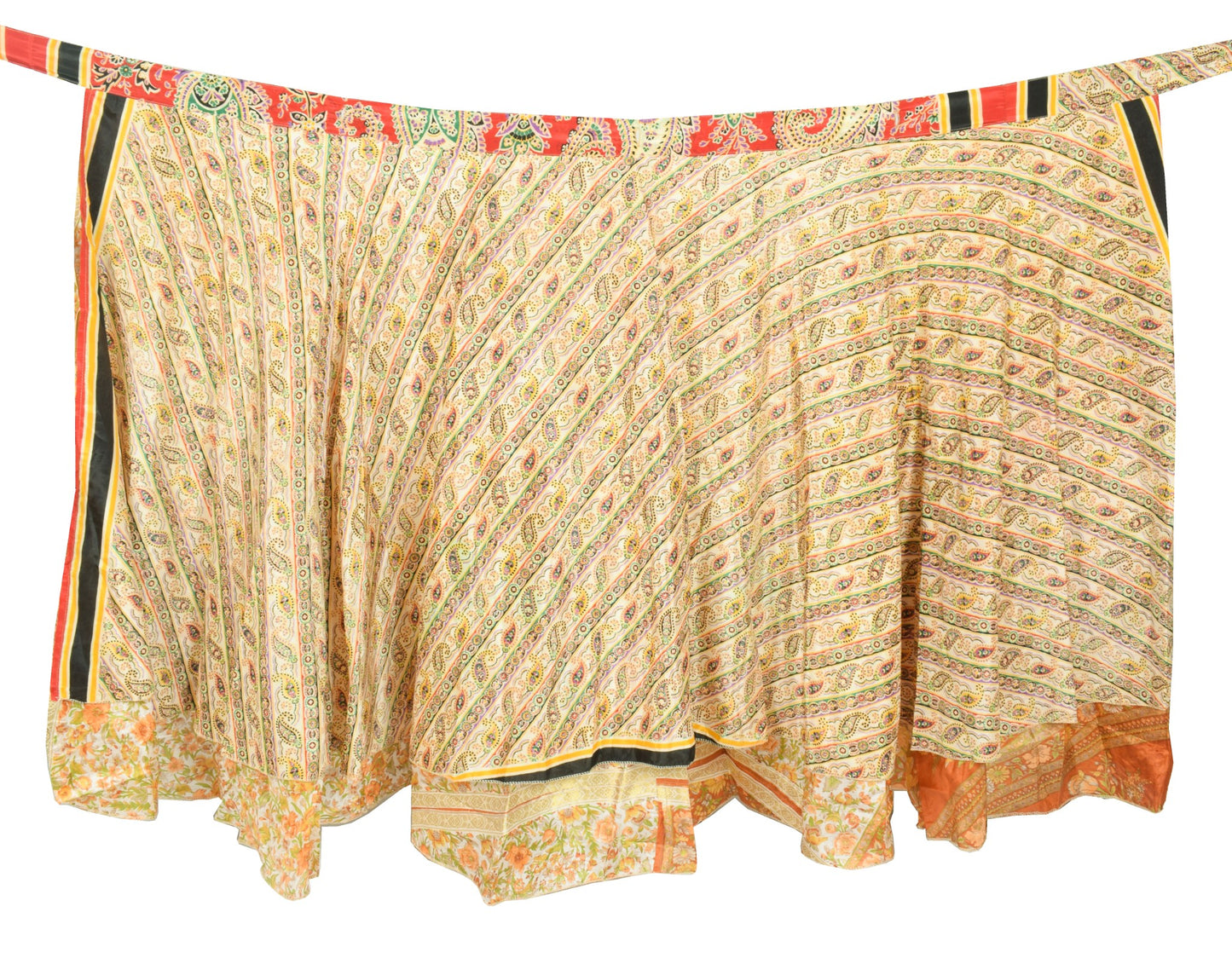 Sushila Vintage White Art Silk Saree Magic Wrap Reversible Skirt Floral Dress