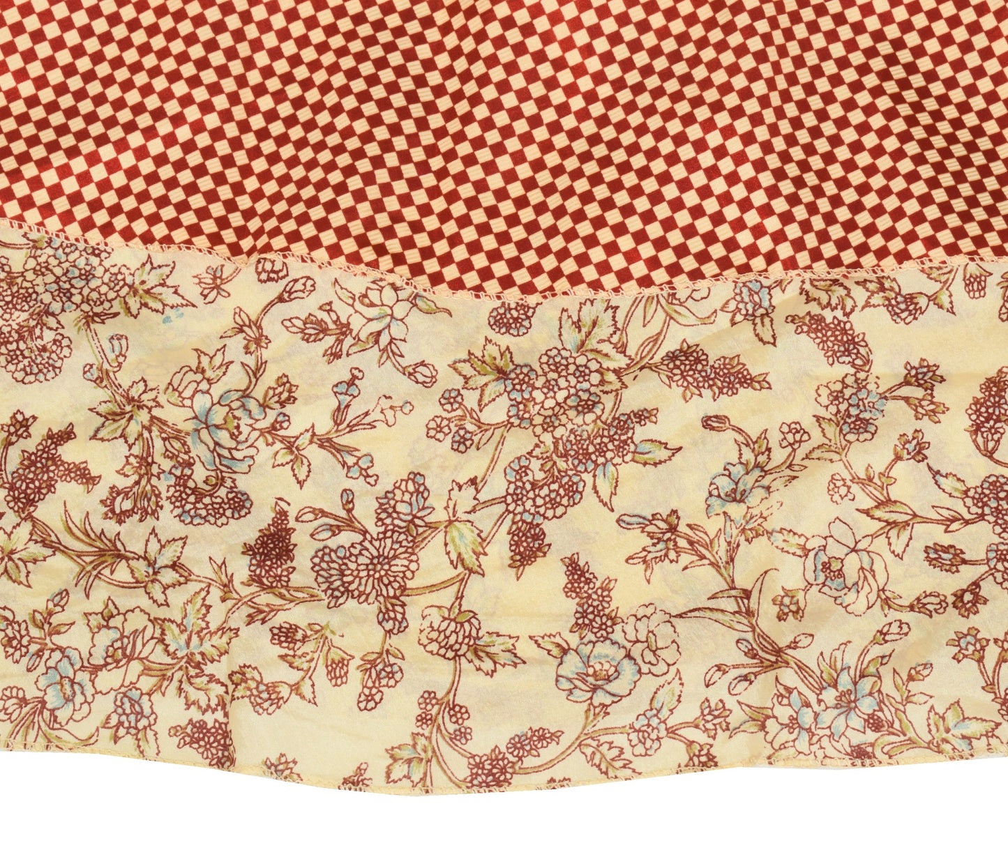 Sushila Vintage Cream Floral Saree Magic Wrap Reversible Skirt Art Silk Beach Dress