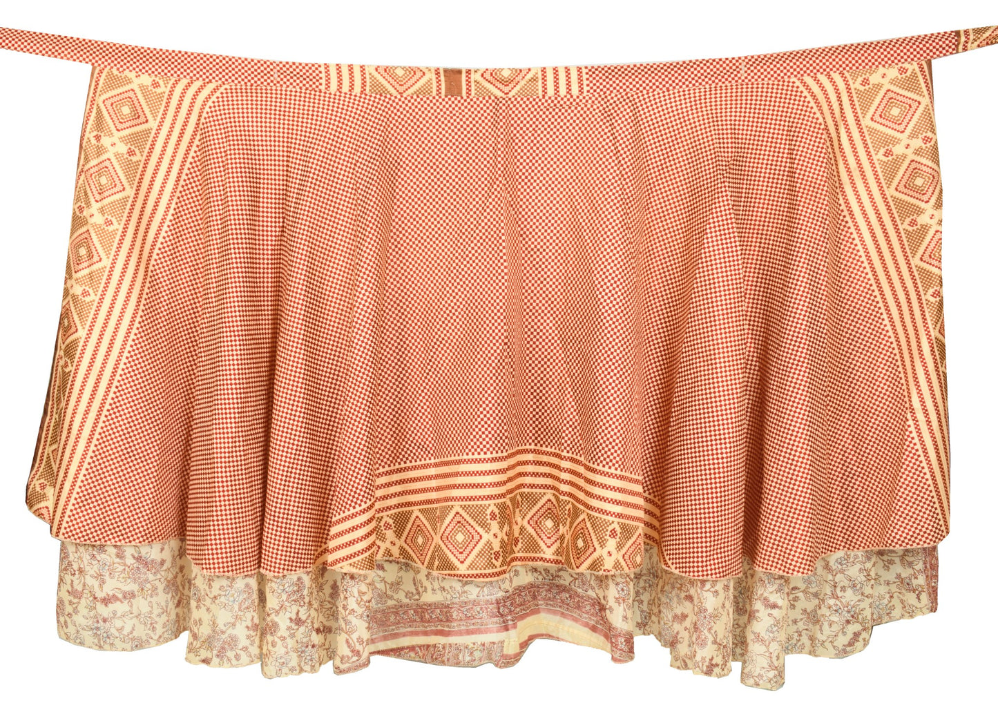 Sushila Vintage Cream Floral Saree Magic Wrap Reversible Skirt Art Silk Beach Dress