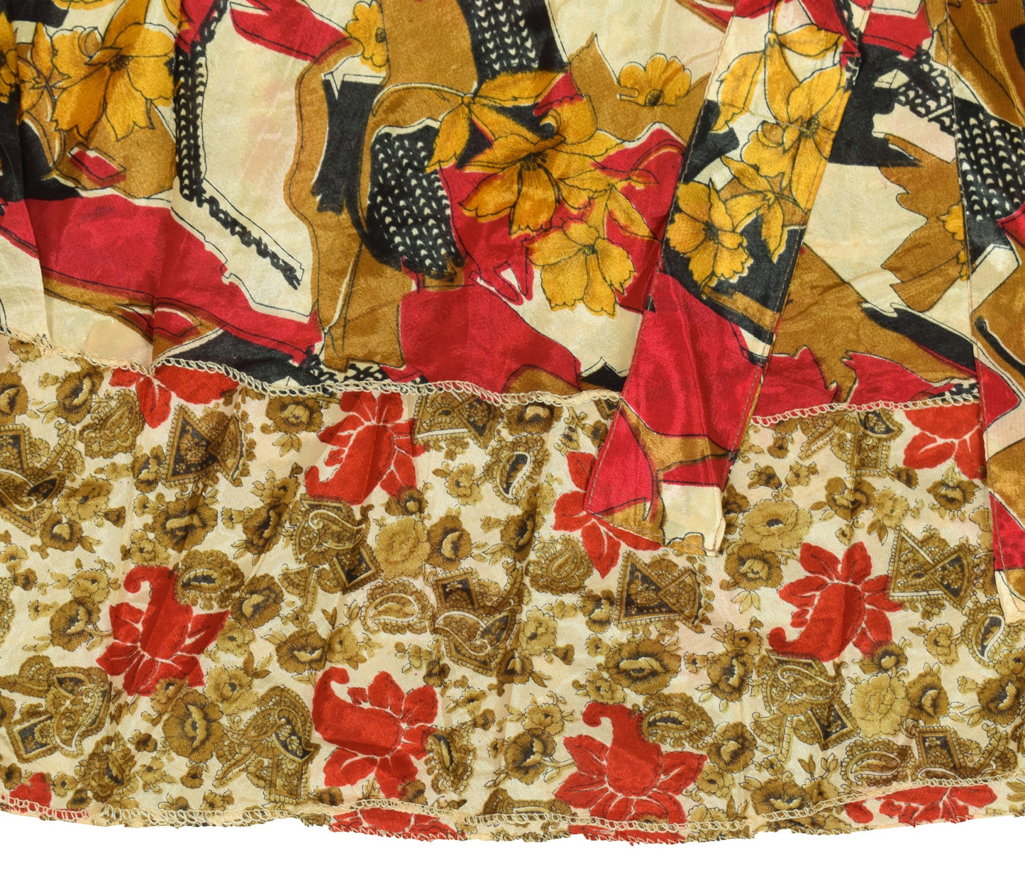 Sushila Vintage Art Silk Saree Beige Magic Wrap Reversible Skirt Beach Dress