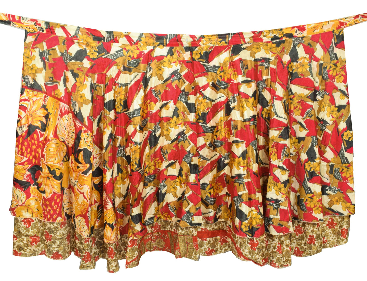 Sushila Vintage Art Silk Saree Beige Magic Wrap Reversible Skirt Beach Dress