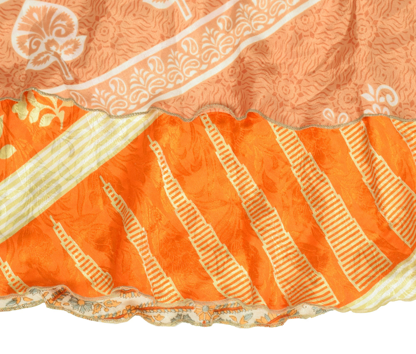 Sushila Vintage Art Silk Saree Magic Wrap Orange Reversible Skirt Beach Dress