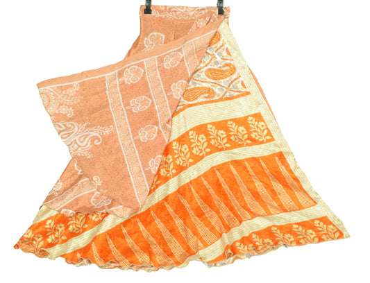 Sushila Vintage Art Silk Saree Magic Wrap Orange Reversible Skirt Beach Dress