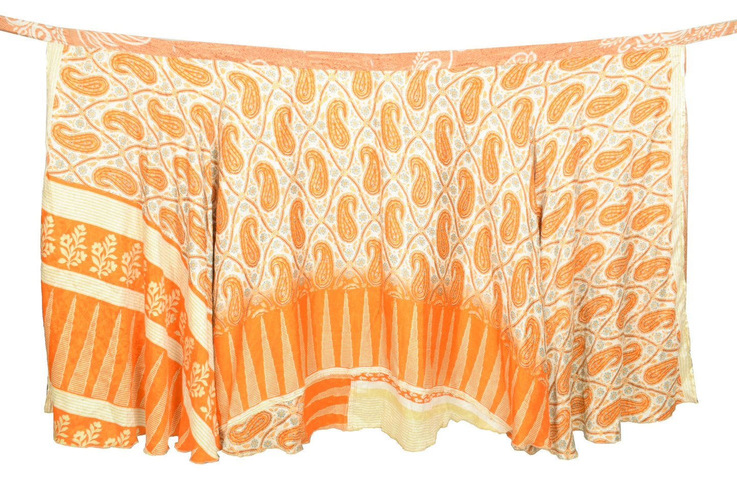 Sushila Vintage Art Silk Saree Magic Wrap Orange Reversible Skirt Beach Dress