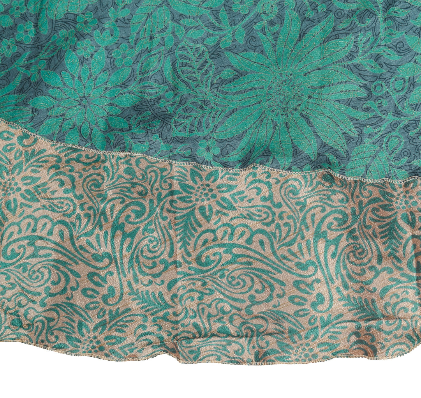 Sushila Vintage Gray Green Saree Magic Wrap Reversible Skirt Art Silk Beach Dress