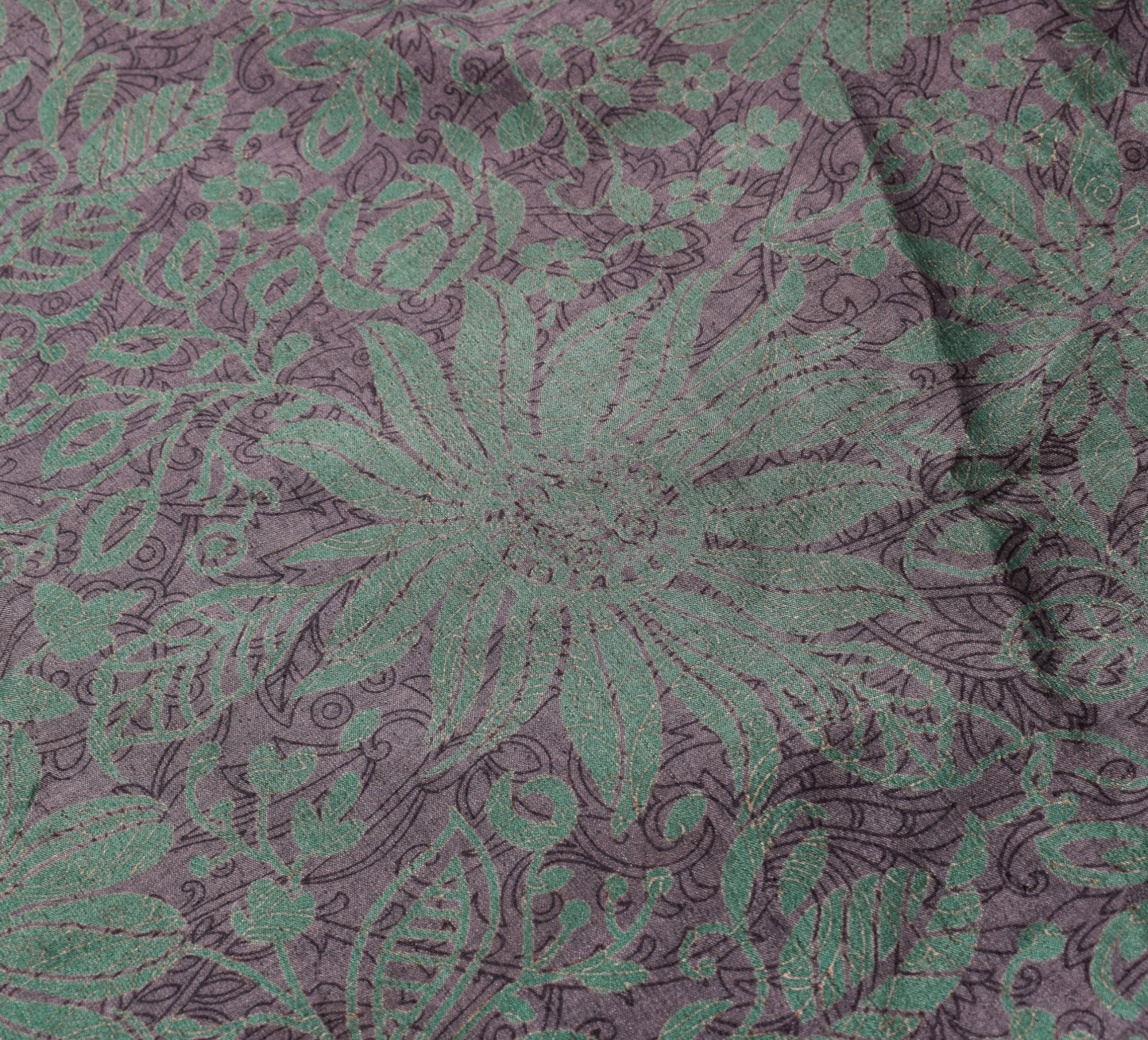 Sushila Vintage Gray Green Saree Magic Wrap Reversible Skirt Art Silk Beach Dress