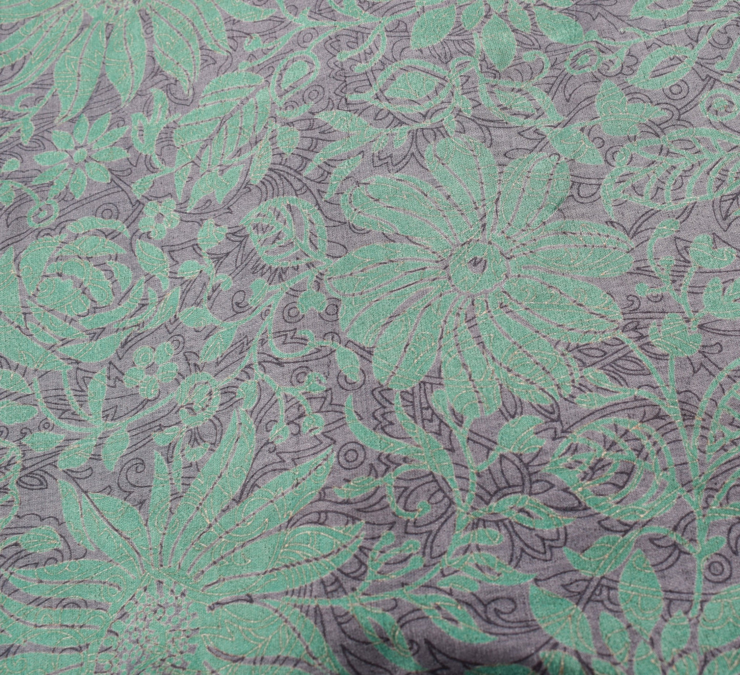 Sushila Vintage Gray Green Saree Magic Wrap Reversible Skirt Art Silk Beach Dress