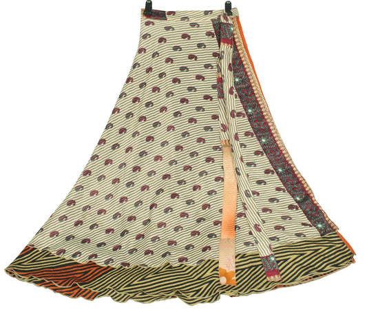 Sushila Vintage Art Silk Saree Magic Wrap Reversible Skirt Zig-Zag Beach Dress