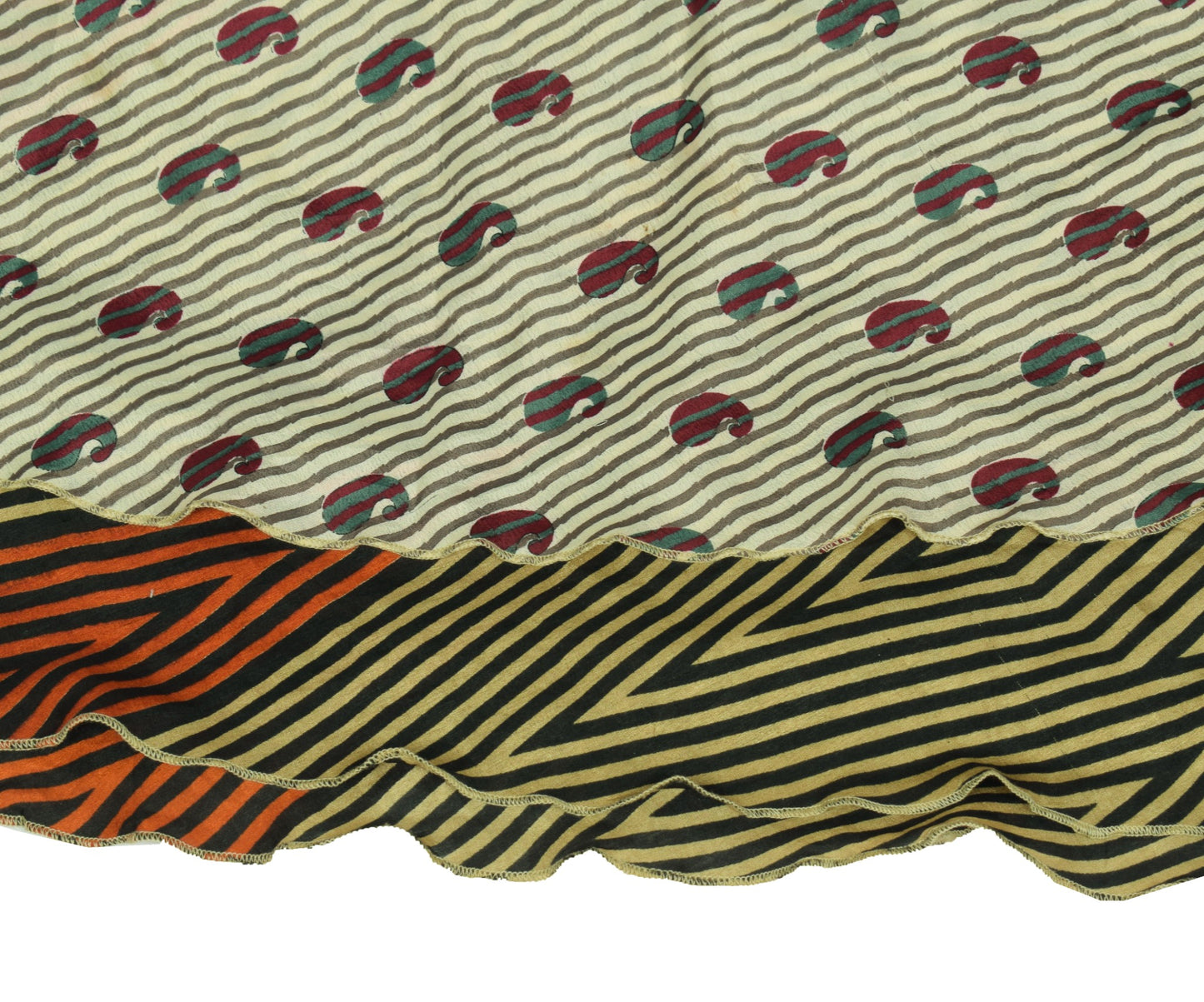 Sushila Vintage Art Silk Saree Magic Wrap Reversible Skirt Zig-Zag Beach Dress