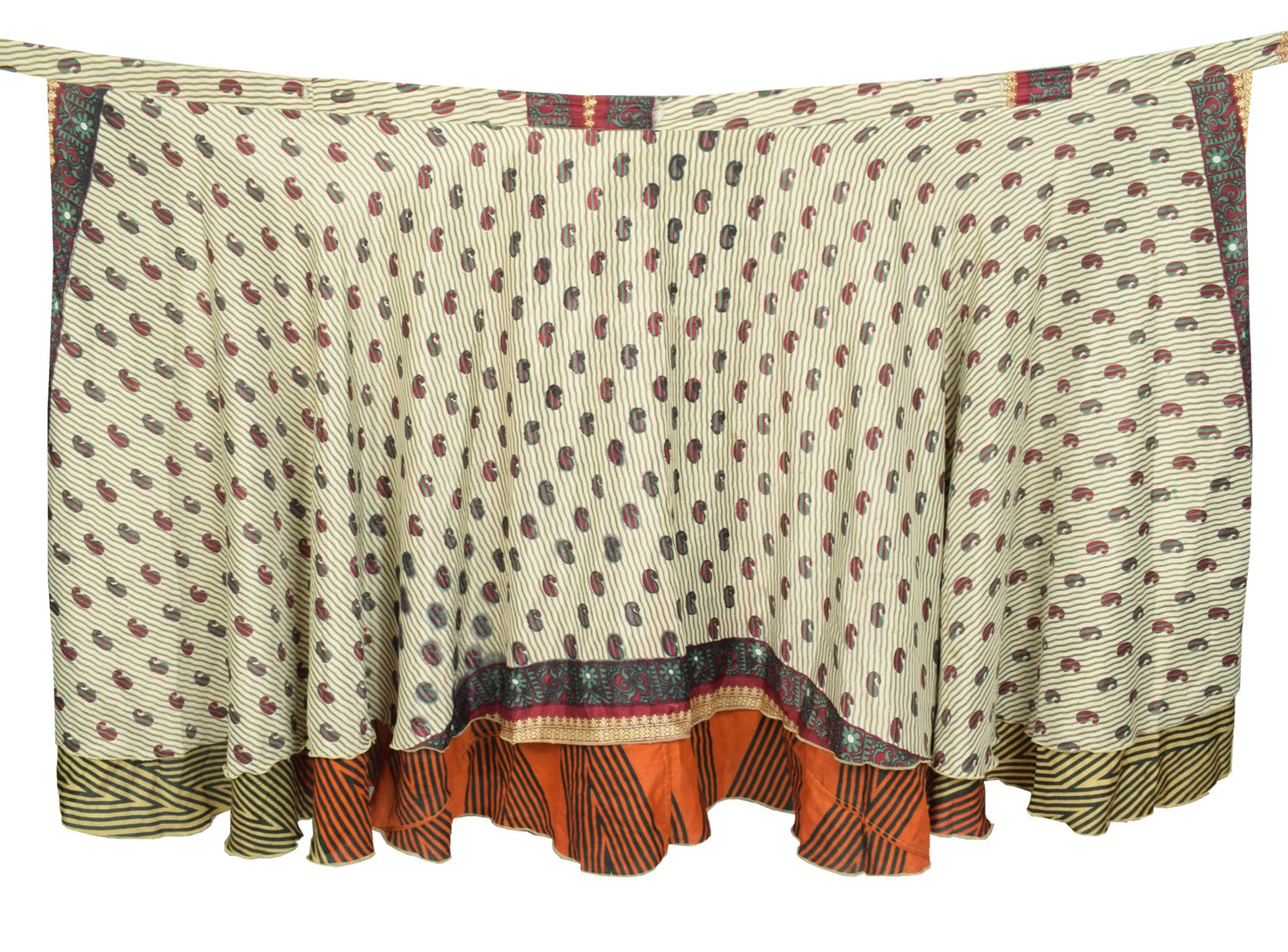 Sushila Vintage Art Silk Saree Magic Wrap Reversible Skirt Zig-Zag Beach Dress