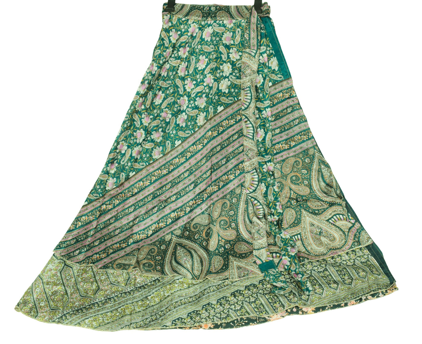 Sushila Vintage Art Silk Saree Magic Wrap Dark Green Reversible Skirt Beach Dress