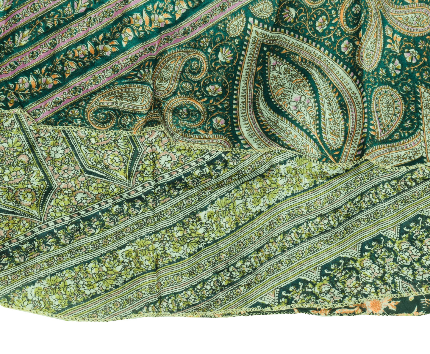 Sushila Vintage Art Silk Saree Magic Wrap Dark Green Reversible Skirt Beach Dress