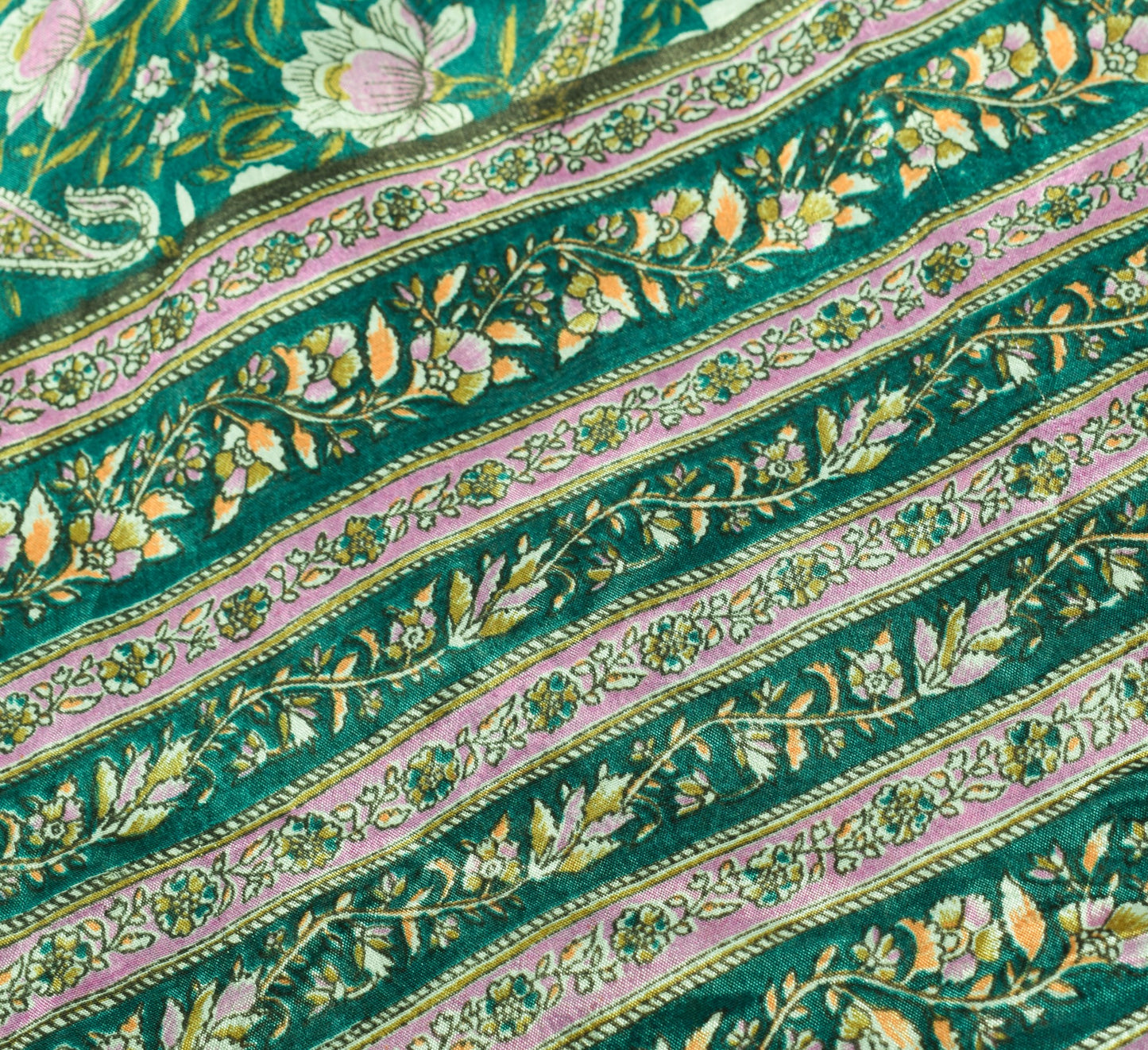 Sushila Vintage Art Silk Saree Magic Wrap Dark Green Reversible Skirt Beach Dress