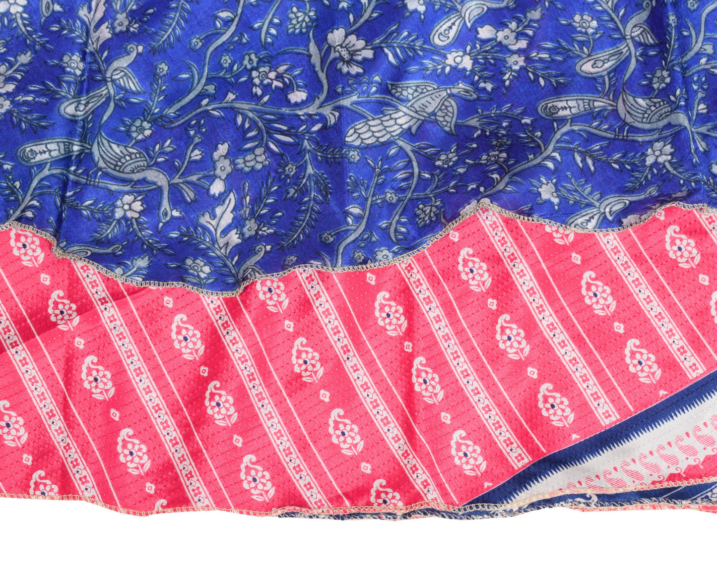 Sushila Vintage Pink Blue Saree Magic Wrap Reversible Skirt Art Silk Beach Dress