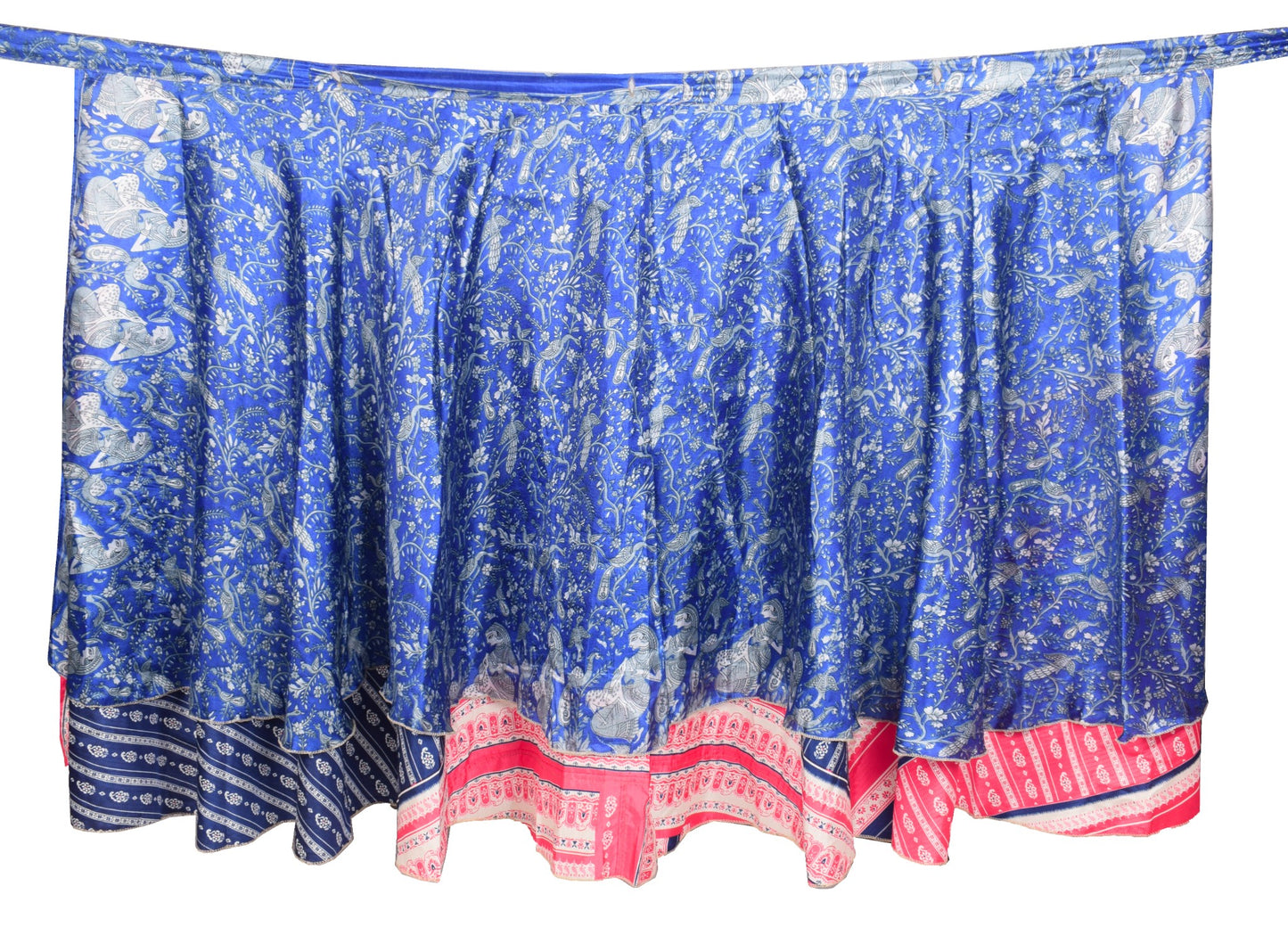 Sushila Vintage Pink Blue Saree Magic Wrap Reversible Skirt Art Silk Beach Dress