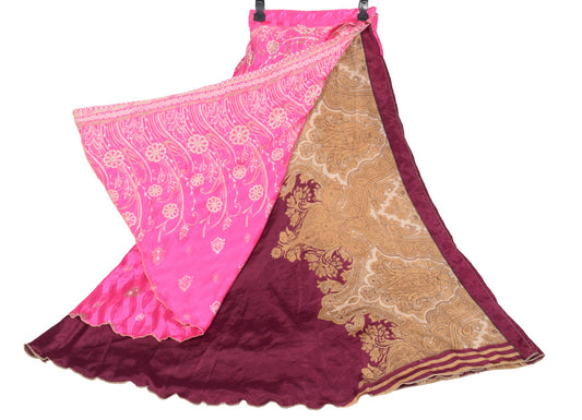 Sushila Vintage Art Silk Saree Magic Wrap Reversible Skirt Wine Beach Dress Boho