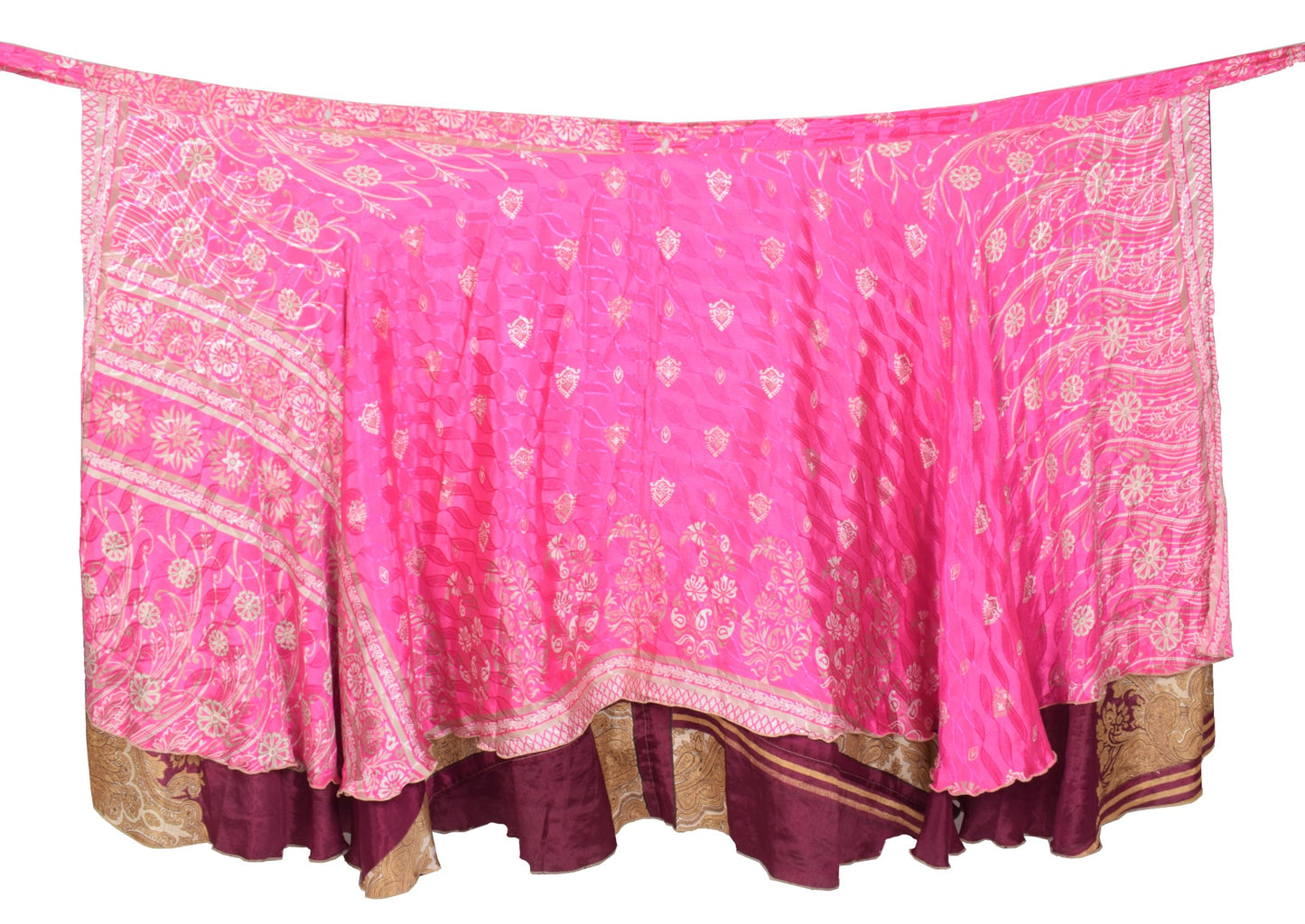 Sushila Vintage Art Silk Saree Magic Wrap Reversible Skirt Wine Beach Dress Boho