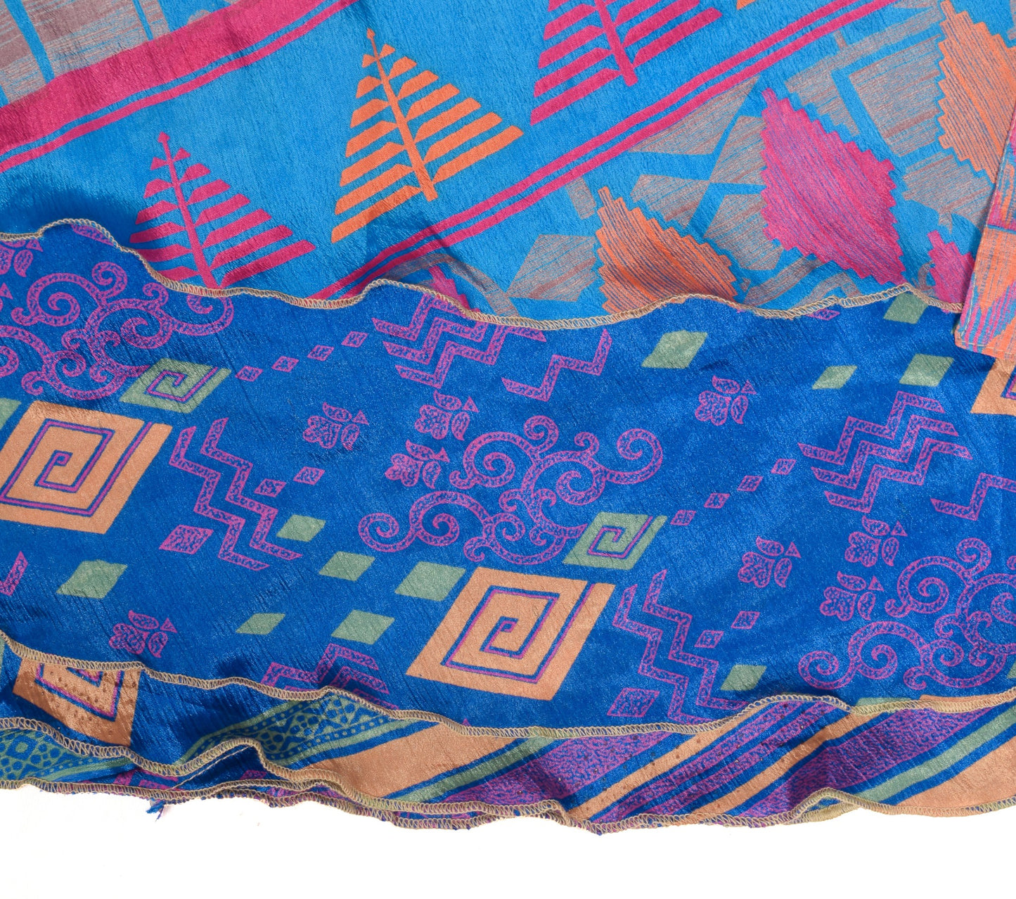 Sushila Vintage Art Silk Saree Magic Wrap Reversible Blue Skirt Beach Dress Boho