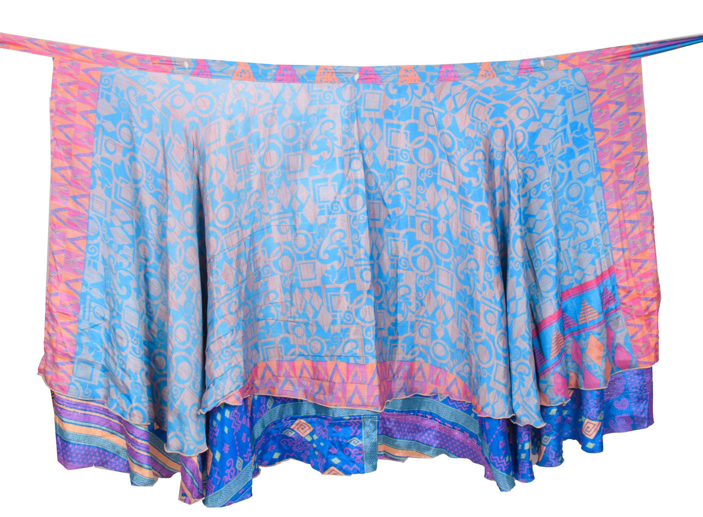 Sushila Vintage Art Silk Saree Magic Wrap Reversible Blue Skirt Beach Dress Boho