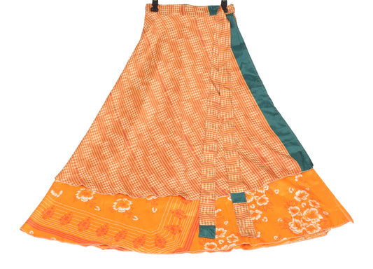 Sushila Vintage Saree Magic Wrap Art Silk Orange Reversible Skirt Beach Dress