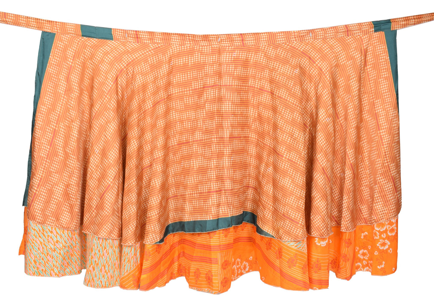 Sushila Vintage Saree Magic Wrap Art Silk Orange Reversible Skirt Beach Dress