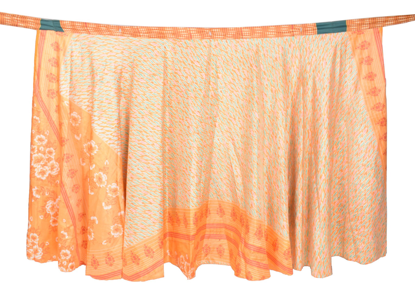 Sushila Vintage Saree Magic Wrap Art Silk Orange Reversible Skirt Beach Dress