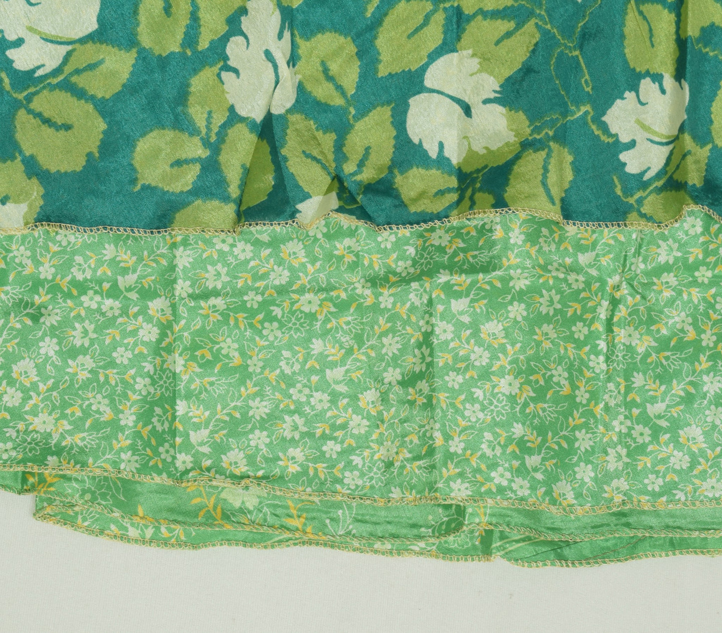 Sushila Vintage Art Silk Saree Magic Wrap Floral Green Reversible Skirt Beach Dress