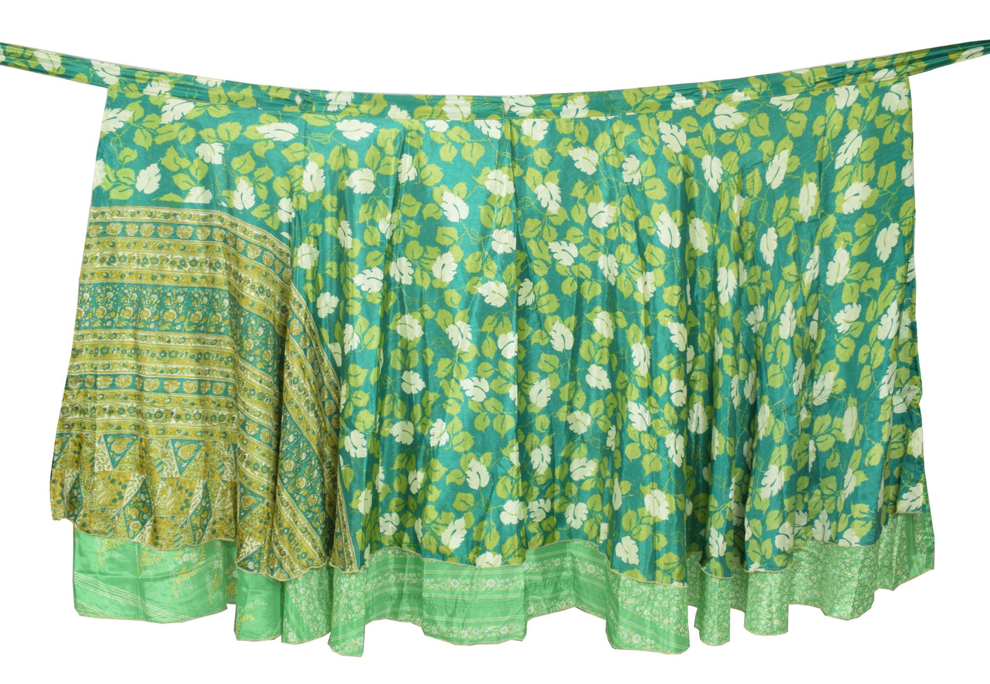 Sushila Vintage Art Silk Saree Magic Wrap Floral Green Reversible Skirt Beach Dress